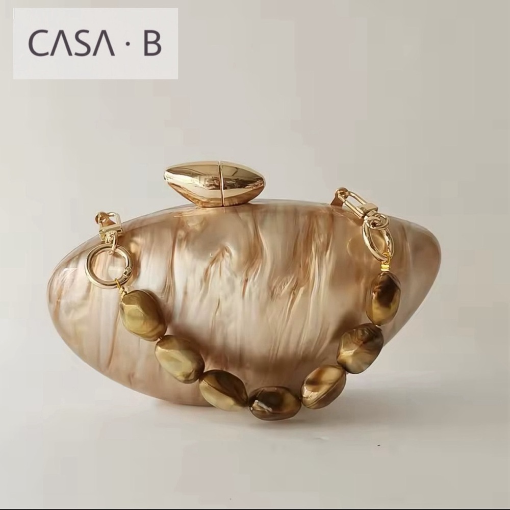 NEW💫 CASA B| The Opulence Beaded Handle Marbled Shell Clutch Bag